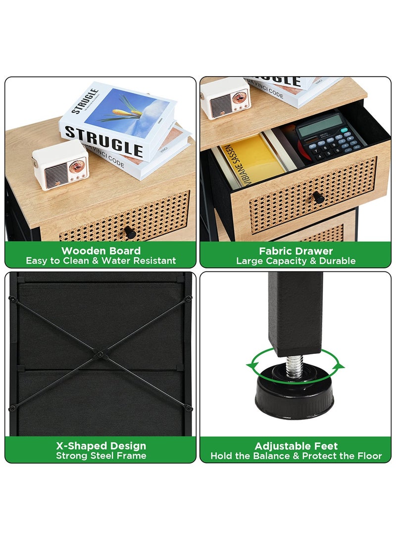 أولييرو طاولة جانبية من راتان PVC مع 3 أدراج قماشية قابلة للإزالة – تخزين متعدد الاستخدامات لغرفة النوم، غرفة المعيشة، المكتب وغرفة الأطفال، 40 × 30 × 65 سم، لون خشبي - Image 4